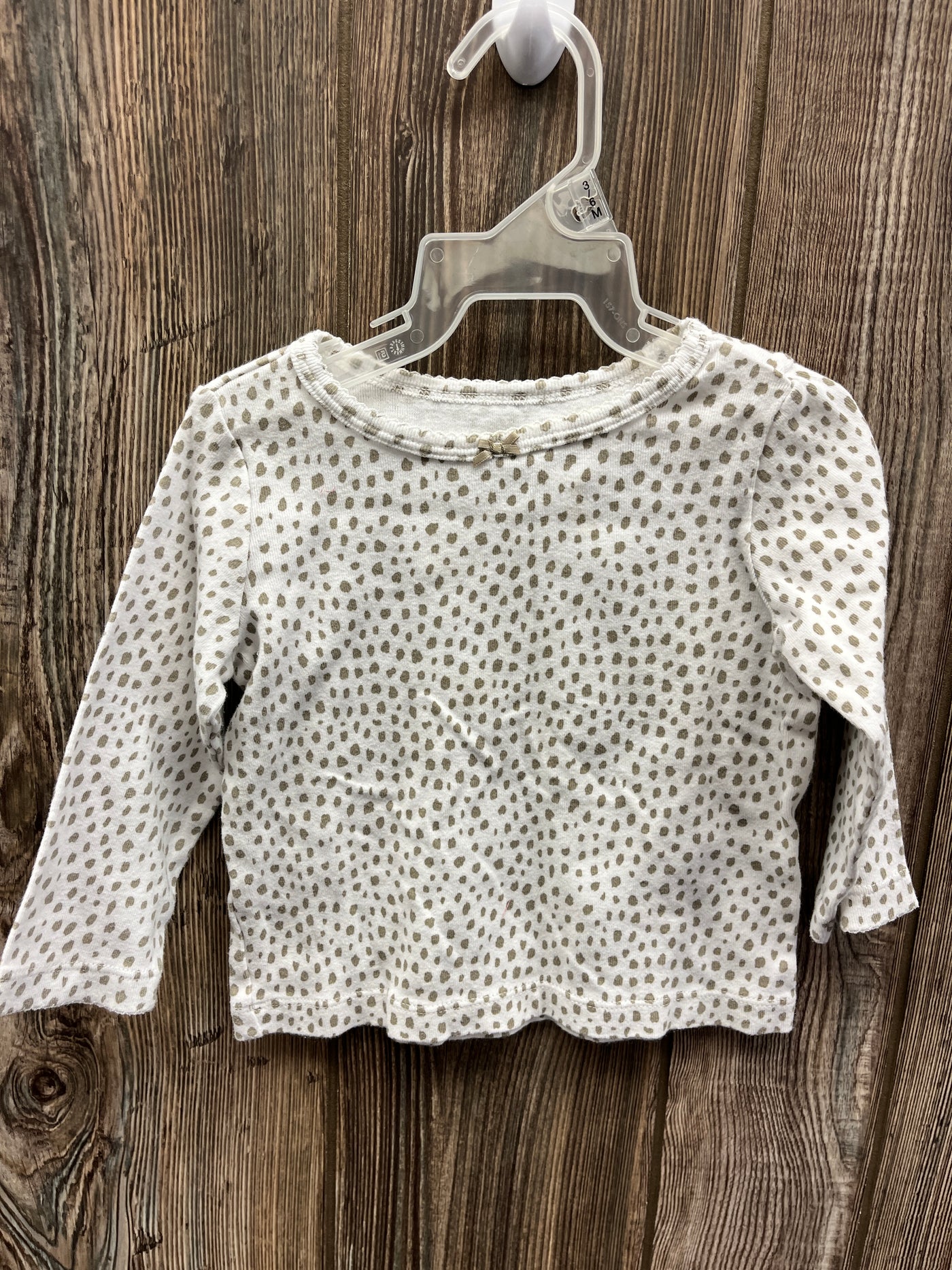 Girl 12 mo White Long Sleeve Shirt with Tan Dots