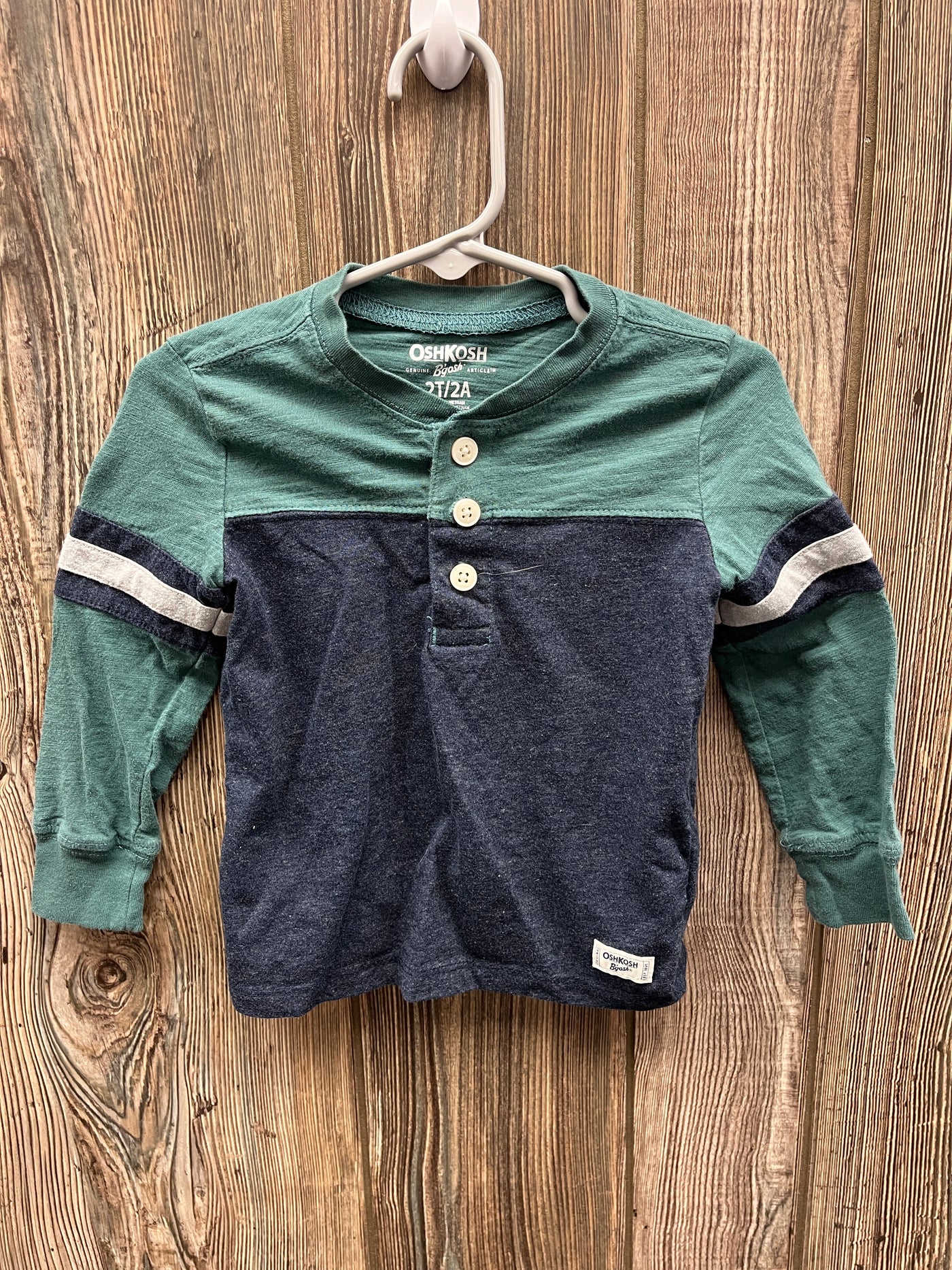 Boys 2T Green and Navy Long Sleeve Shirt