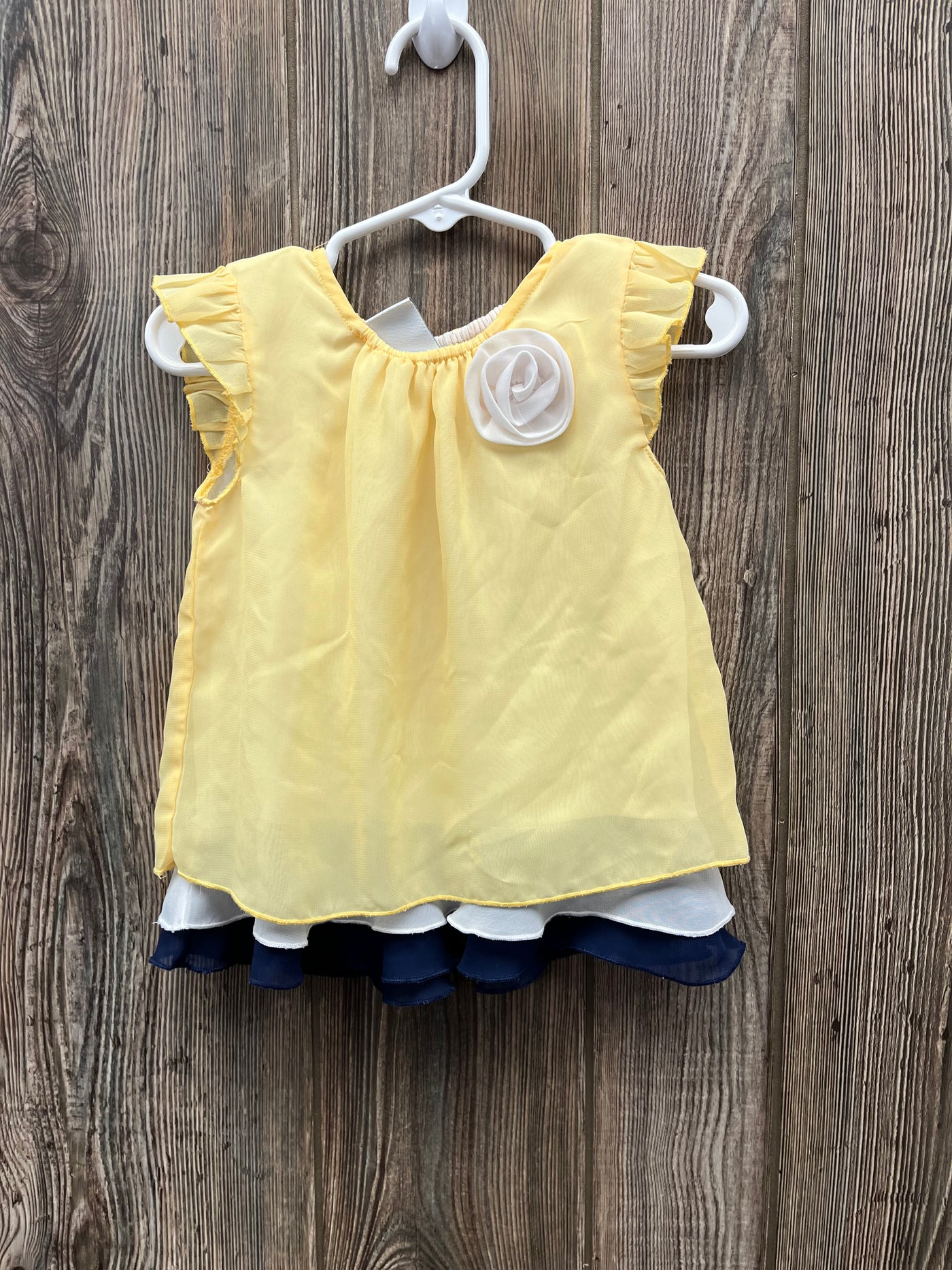 Girl 18 mo Yellow Dress with White and Blue Layers