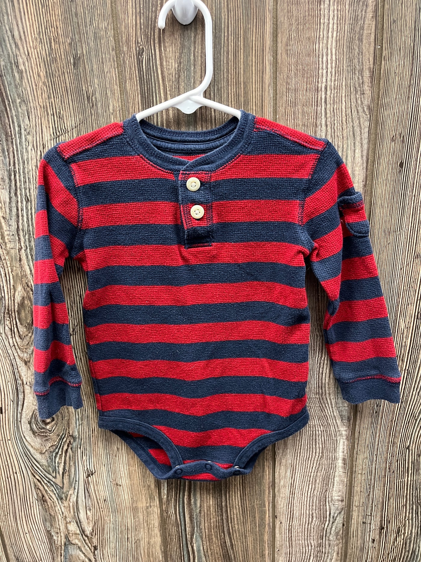 Boys 24 mo Navy and Maroon Striped Long Sleeve Onesie