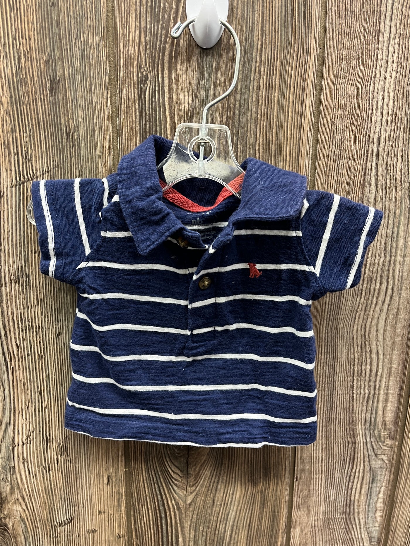 Boys NB Navy Striped Collared Short Sleeve Shirt