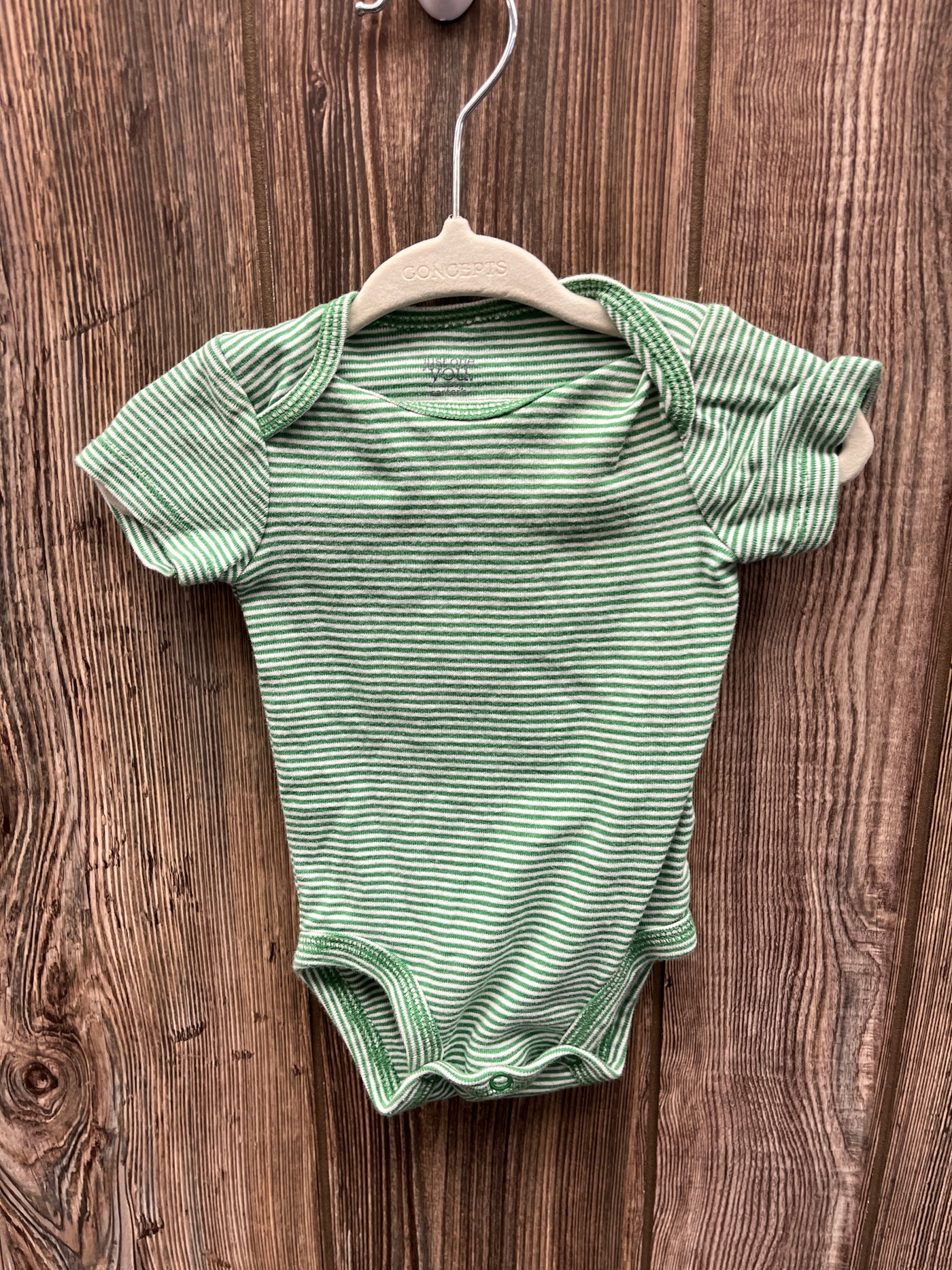 Boys 3 mo Green Short Sleeve Onesie with Stipes