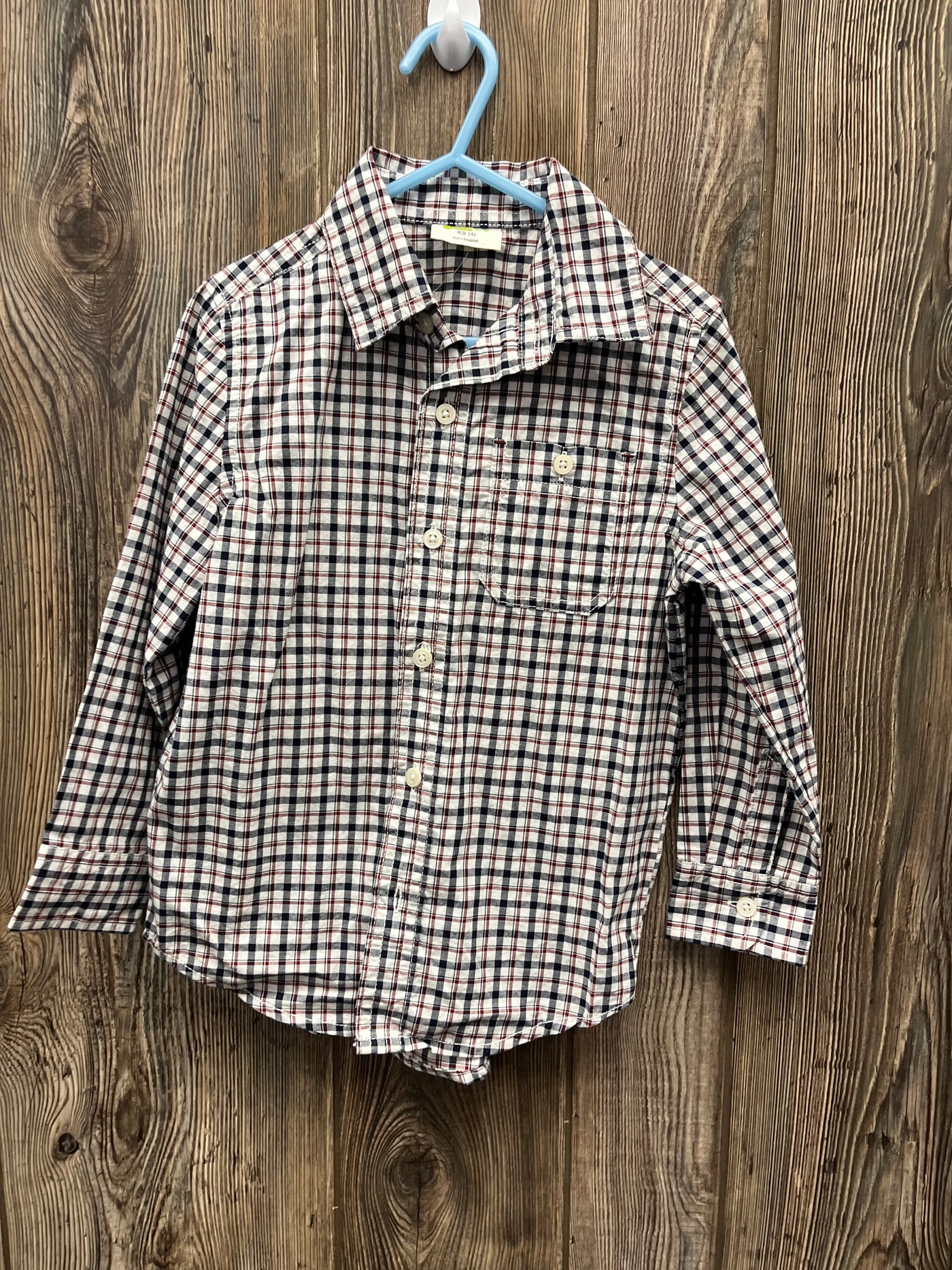 Boys 4 Black Wine Checked Long Sleeve Button Down Dress Shirt with Collar