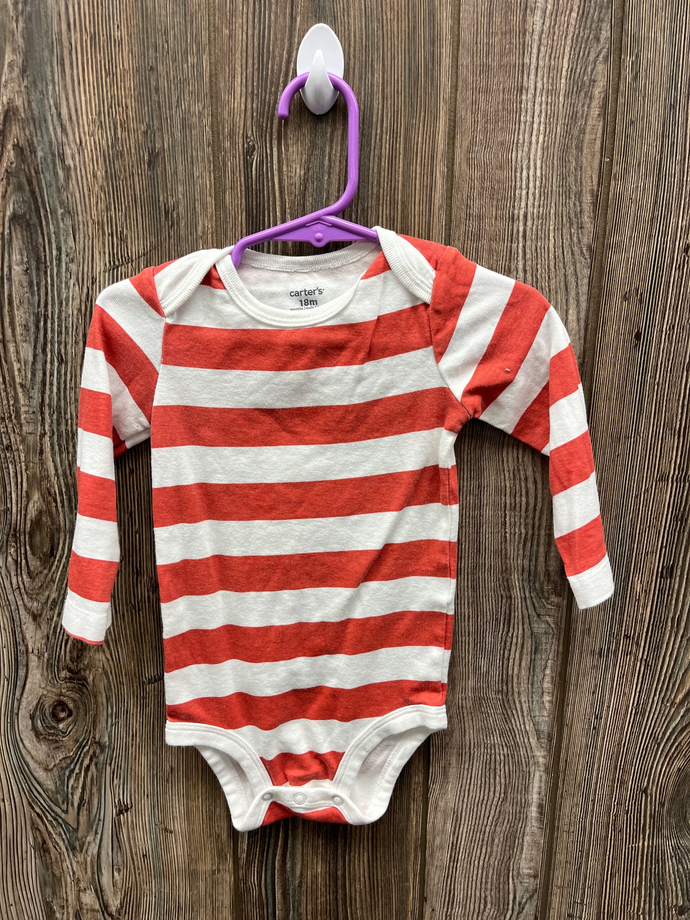 Boys 18 mo White and Red Stiped Long Sleeve Onesie