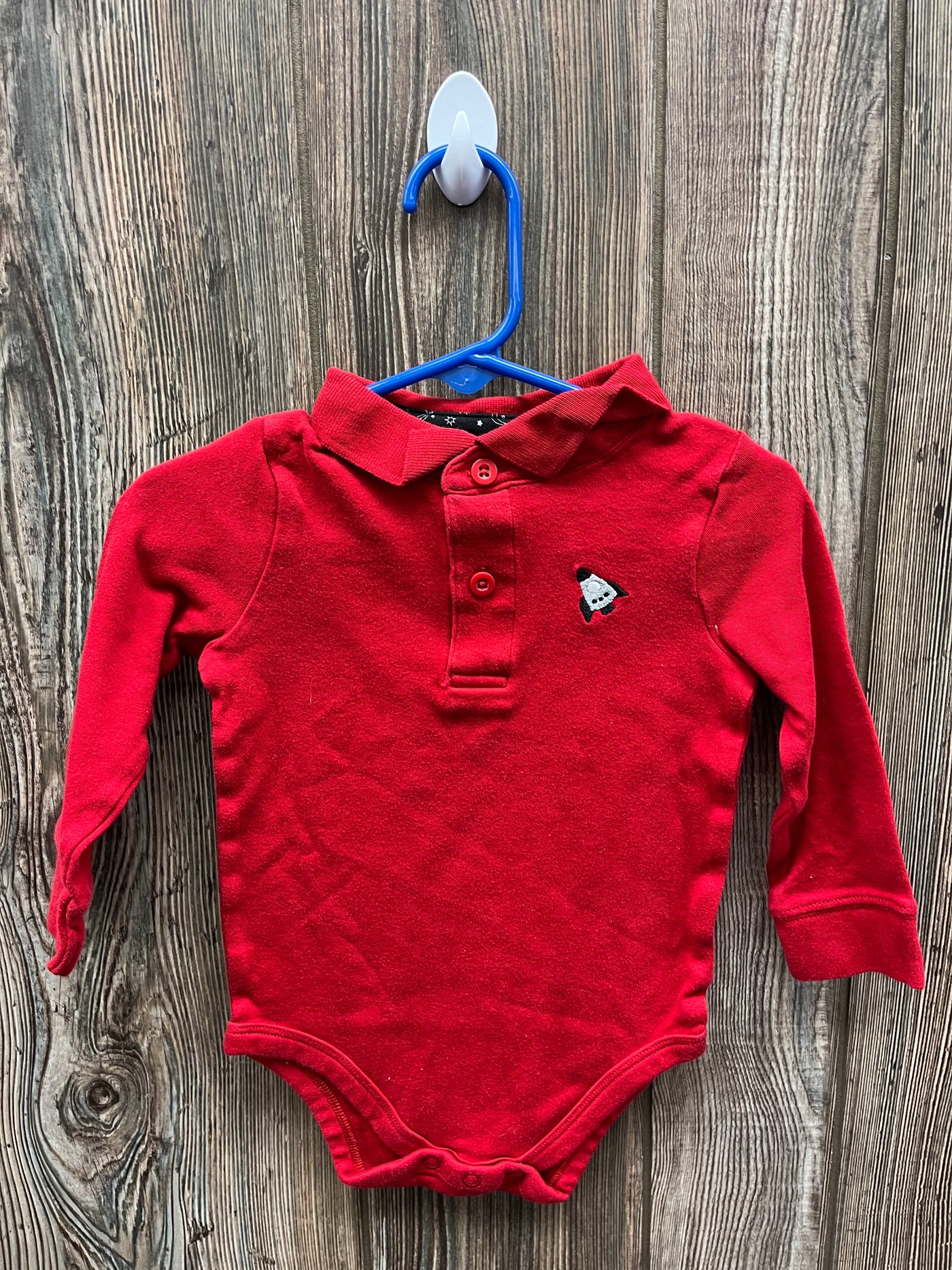 Boys 18 mo Red Collared Long Sleeve Onesie with Spaceship