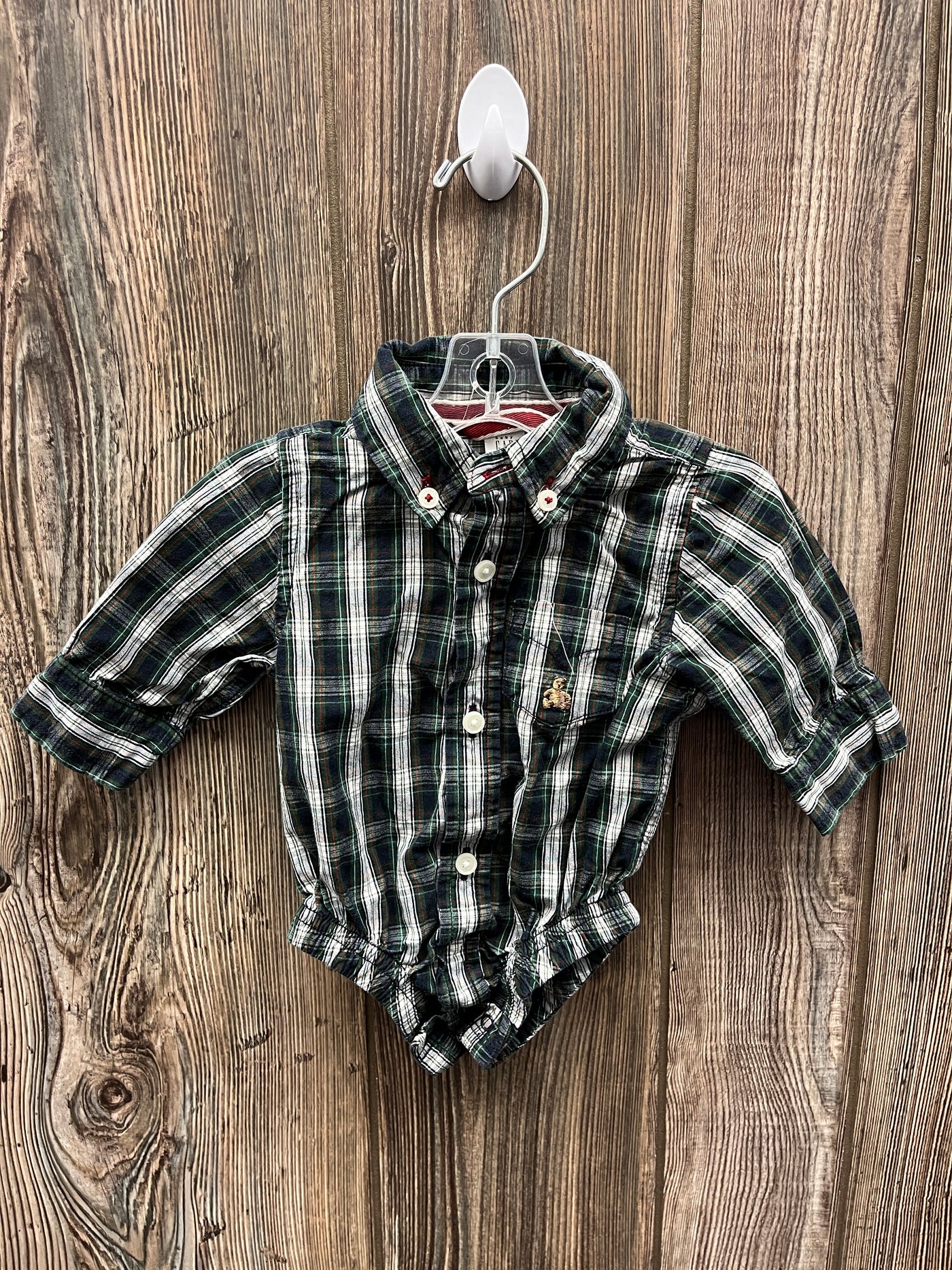 Boys 0-3 mo Green and Navy Flannel Long Sleeve Onesie