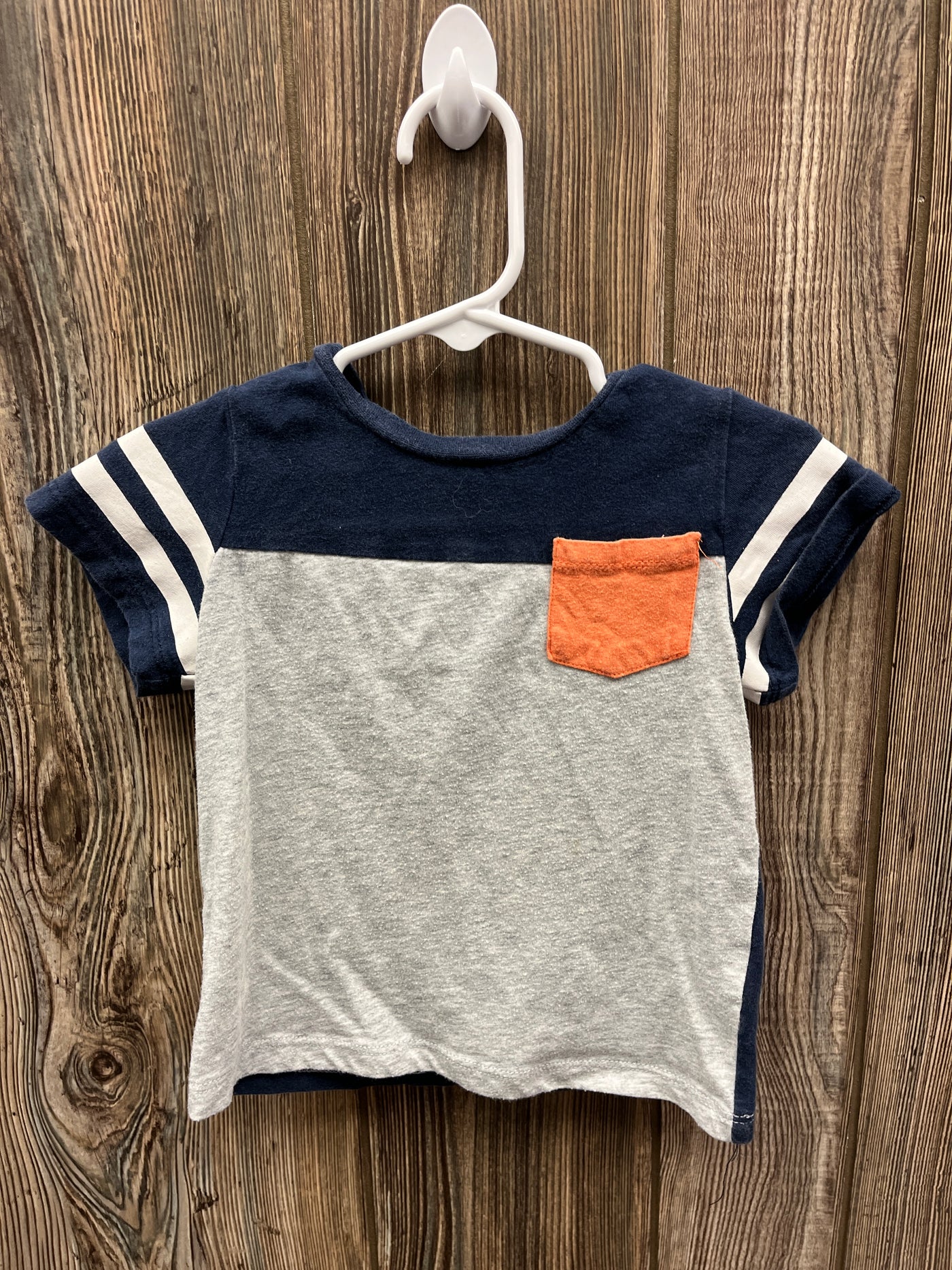 Boys 24 mo Gray and Navy Short Sleeve Shirt with Orange Pocket