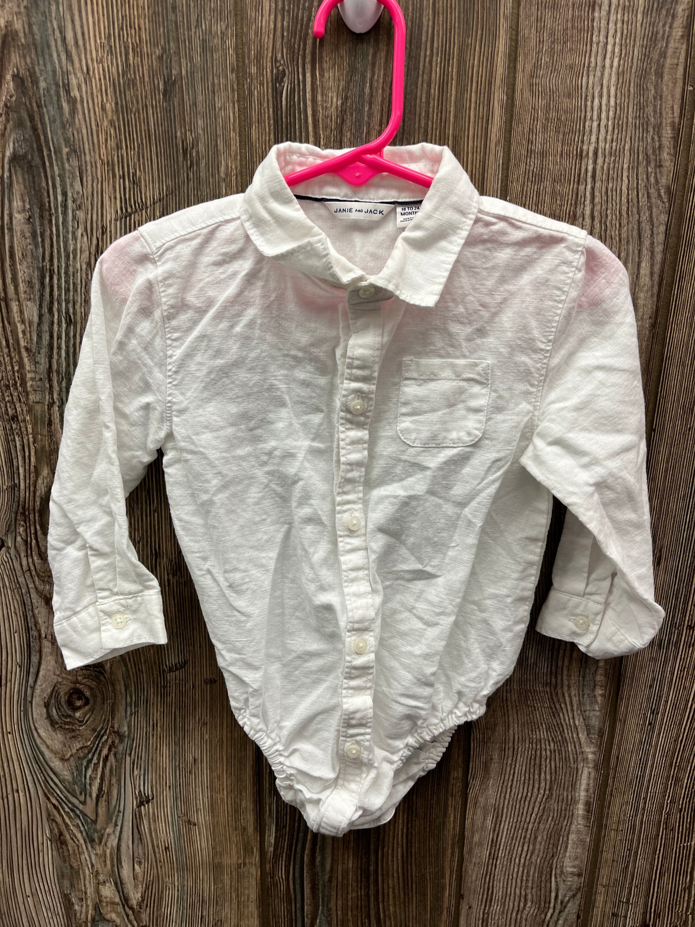 Boys 18-24 mo White Button-Down Long Sleeve Onesie