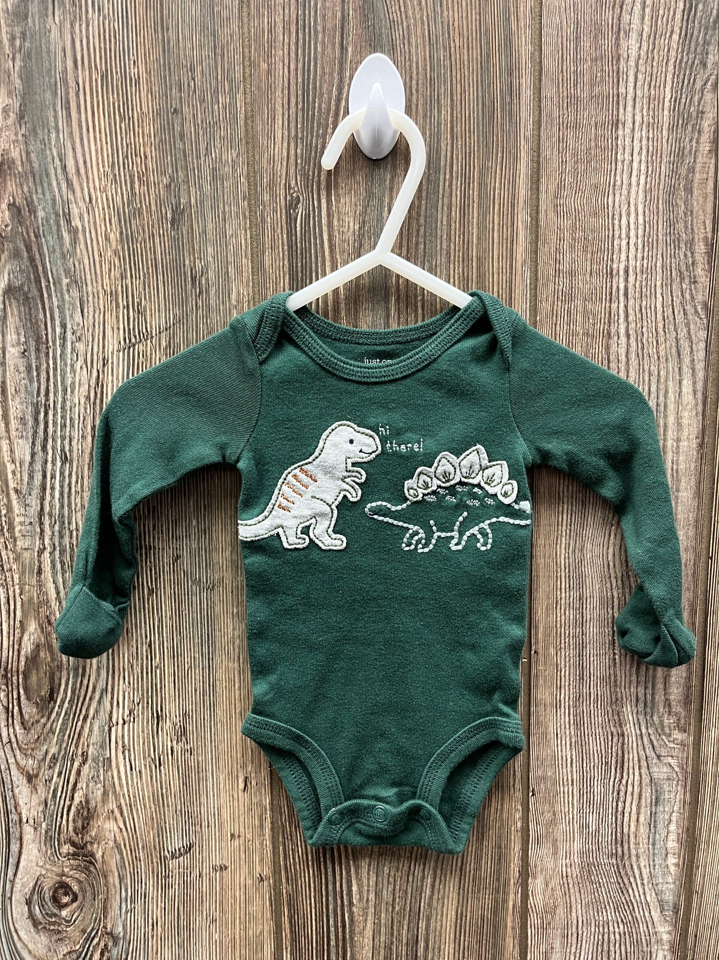 Boys NB Green Dinosaur Long Sleeve Onesie