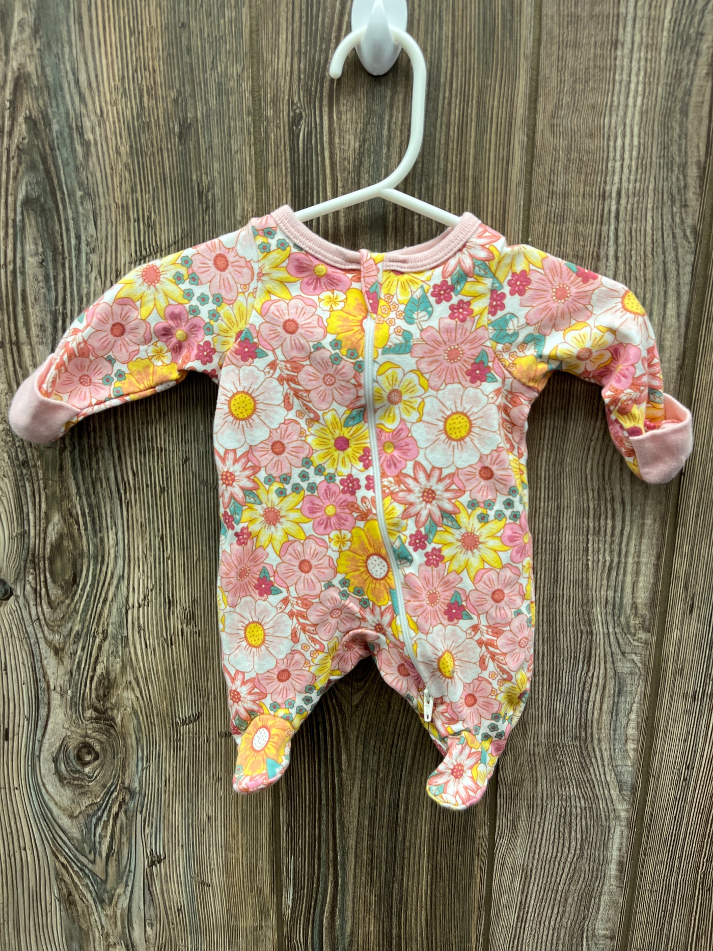 Girl Preemie Pink and Yellow Flower Sleeper