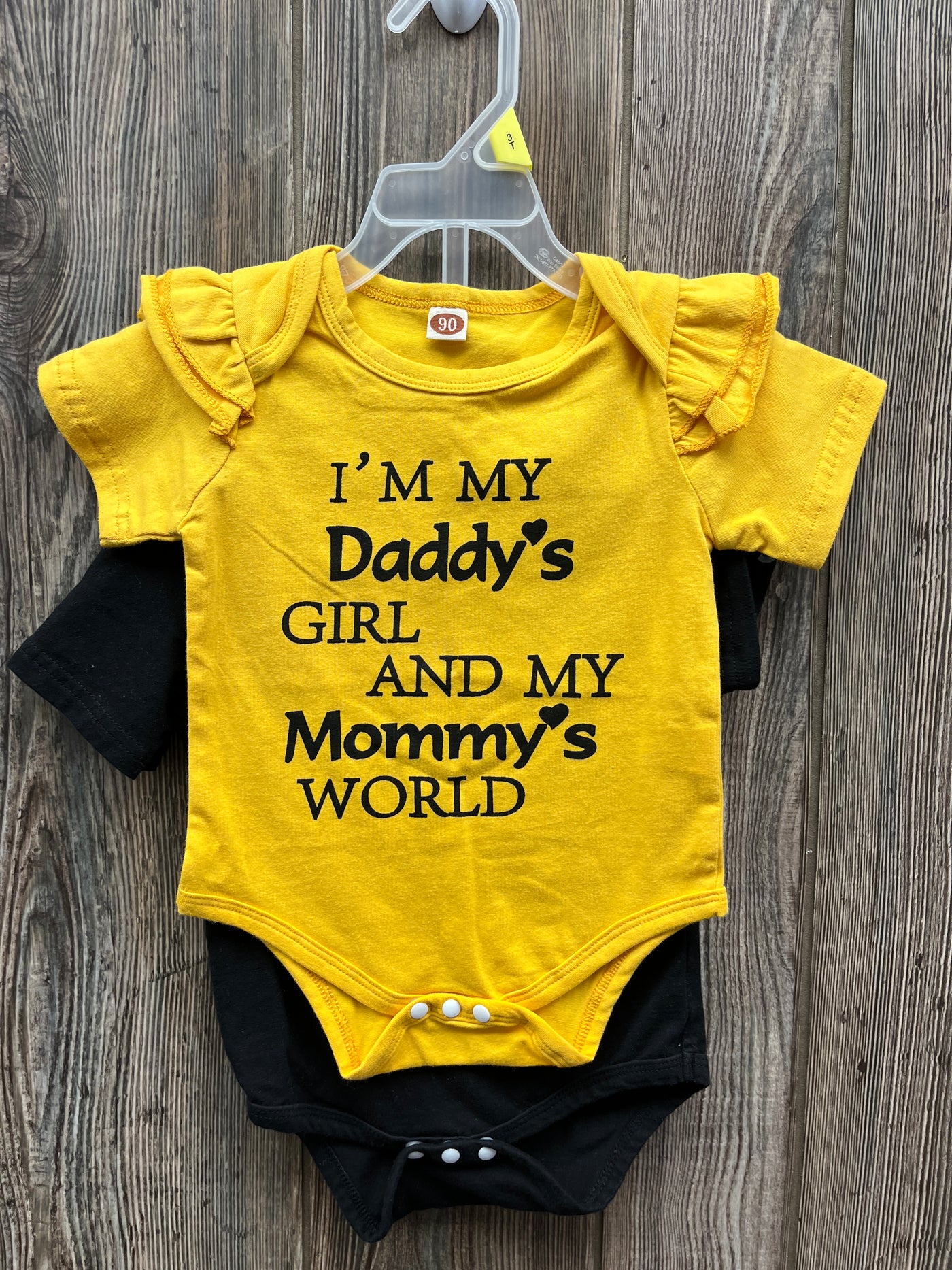 Girl 12 mo Mommy and Daddy Yellow and Black 2 Pack of Onesies