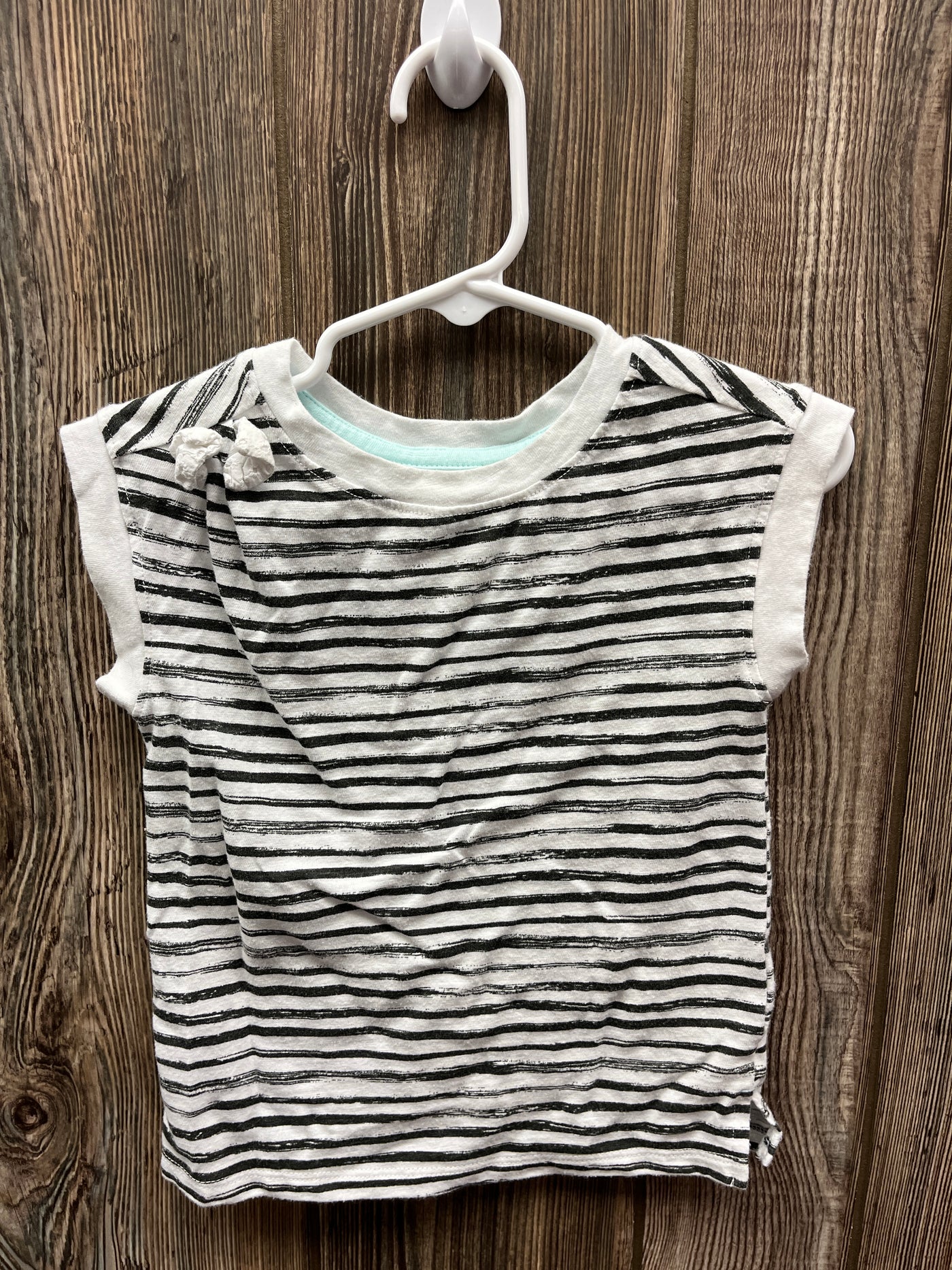 Girls 2T White with Black Stripes Short Sleeve Shirt