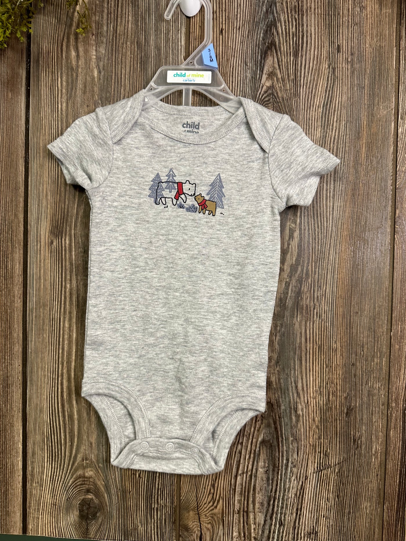 Boys 3-6 mo Gray Bear Short Sleeve Onesie