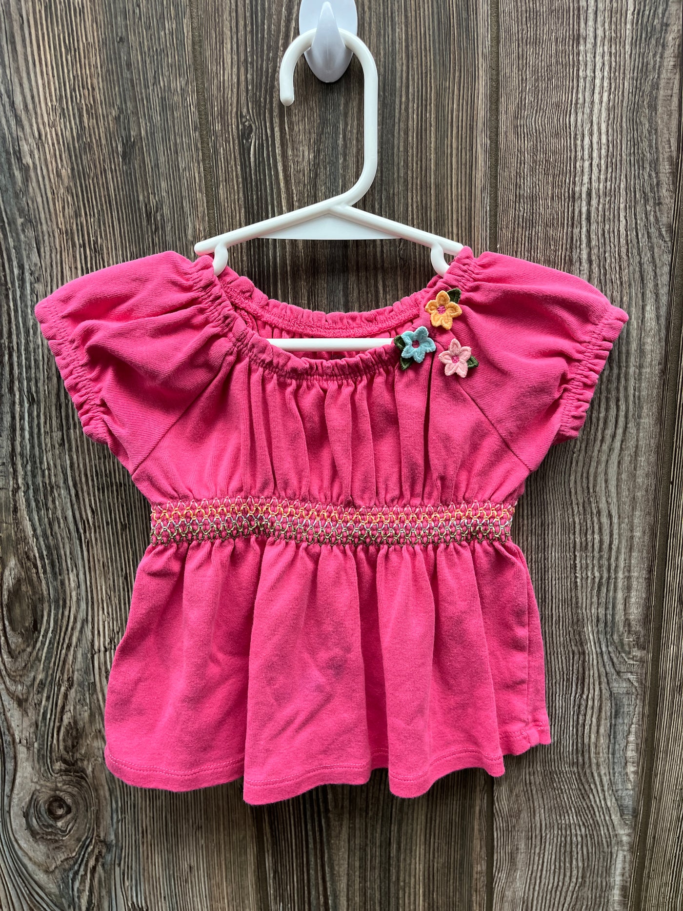 Girl 6-12 mo Pink Short Sleeve Shirt with Small Flowers