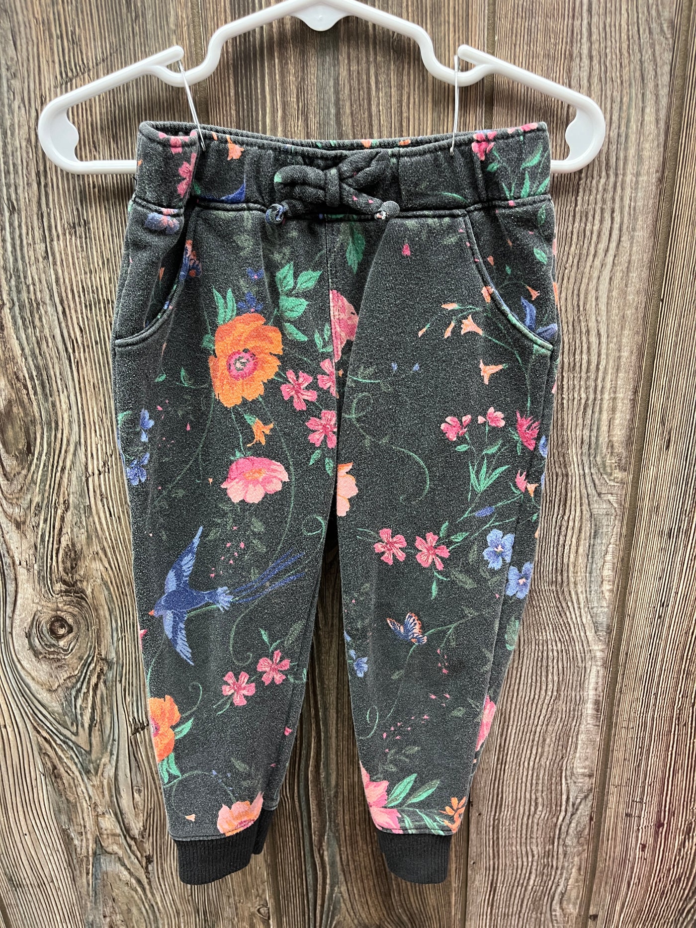 Girl 2T Black Sweatpants with Flowers