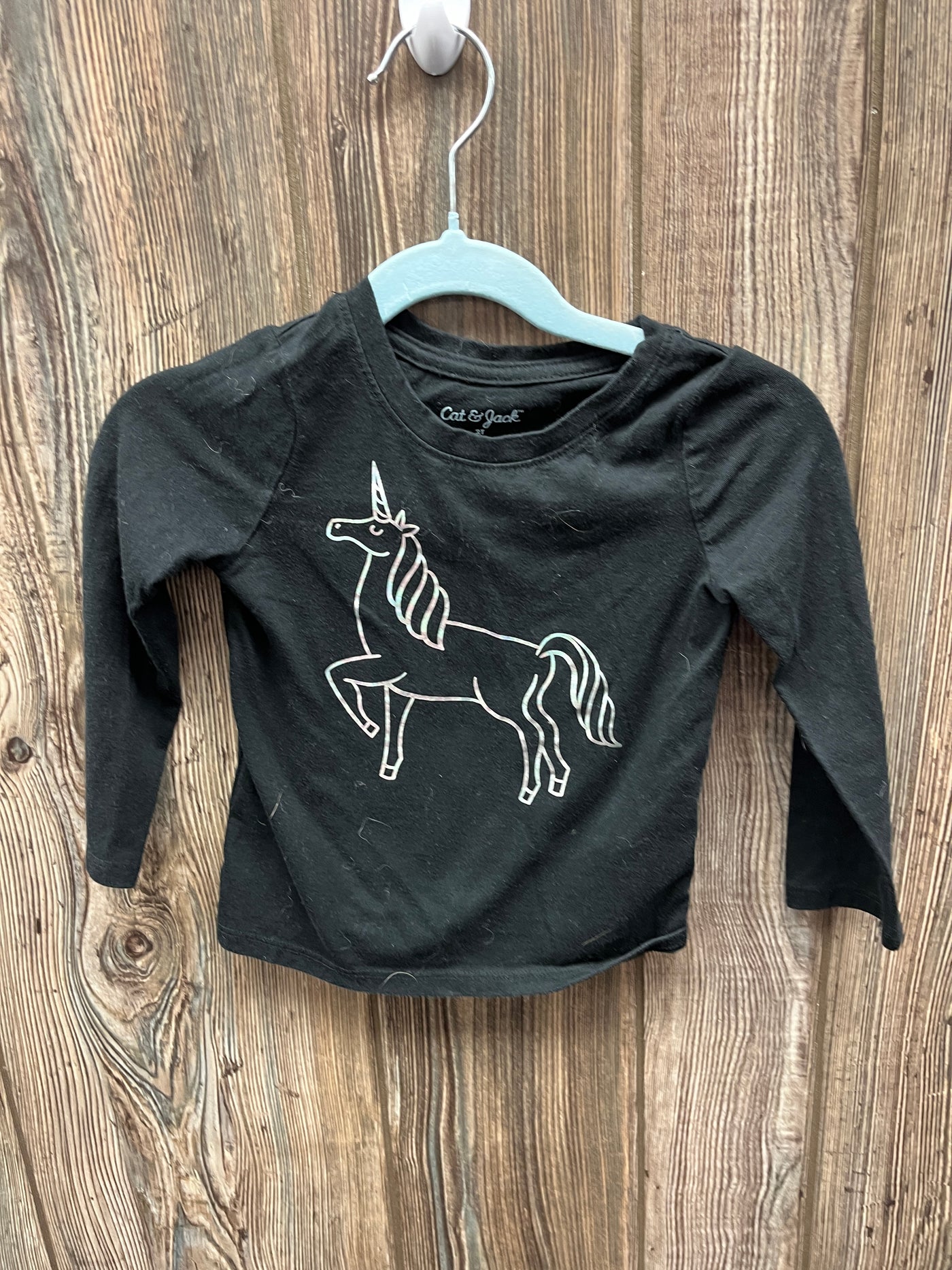 Girls 2T Black Unicorn Long Sleeve Top