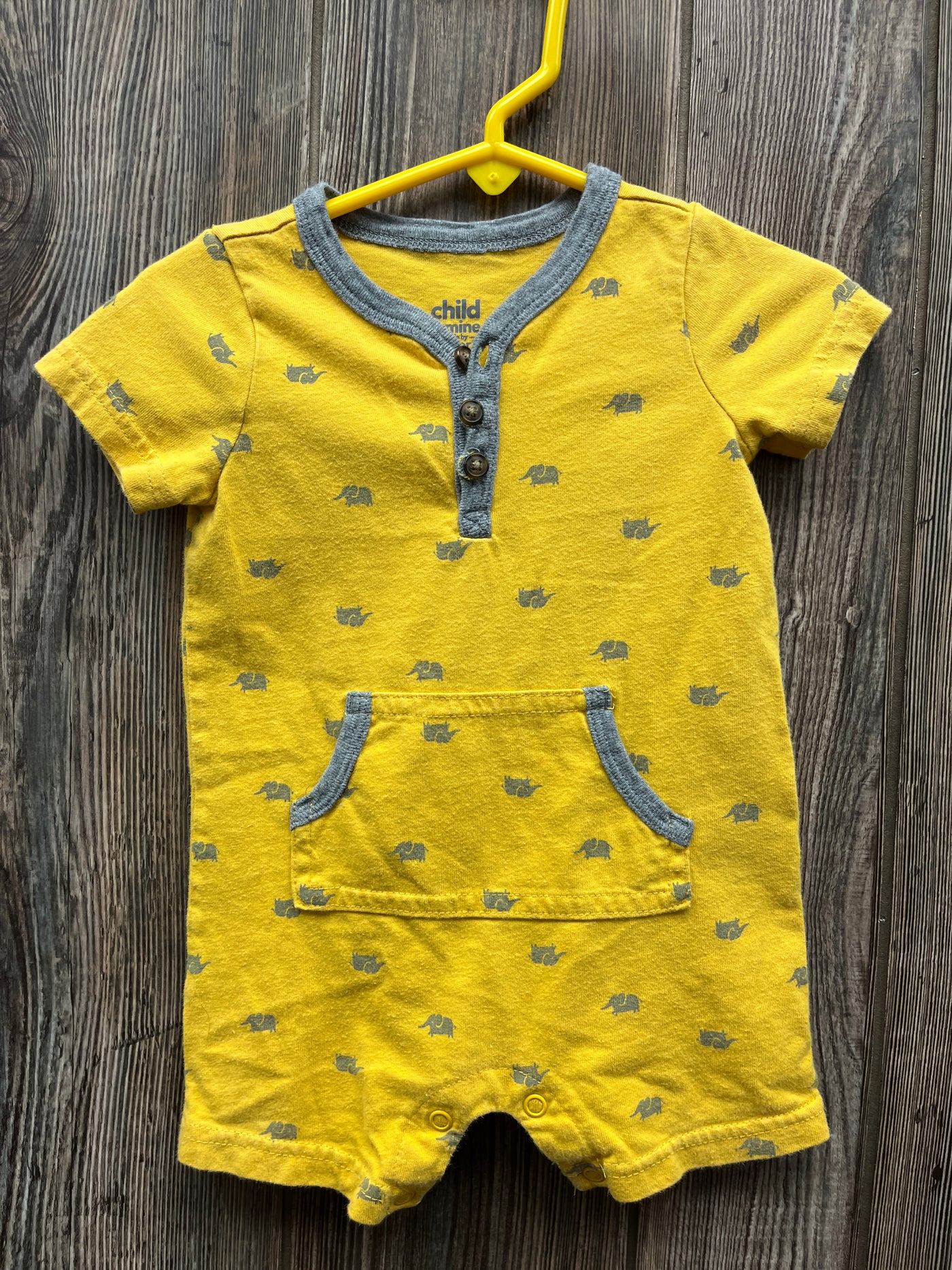 Boys 6-9 mo Yellow Romper with Elephants