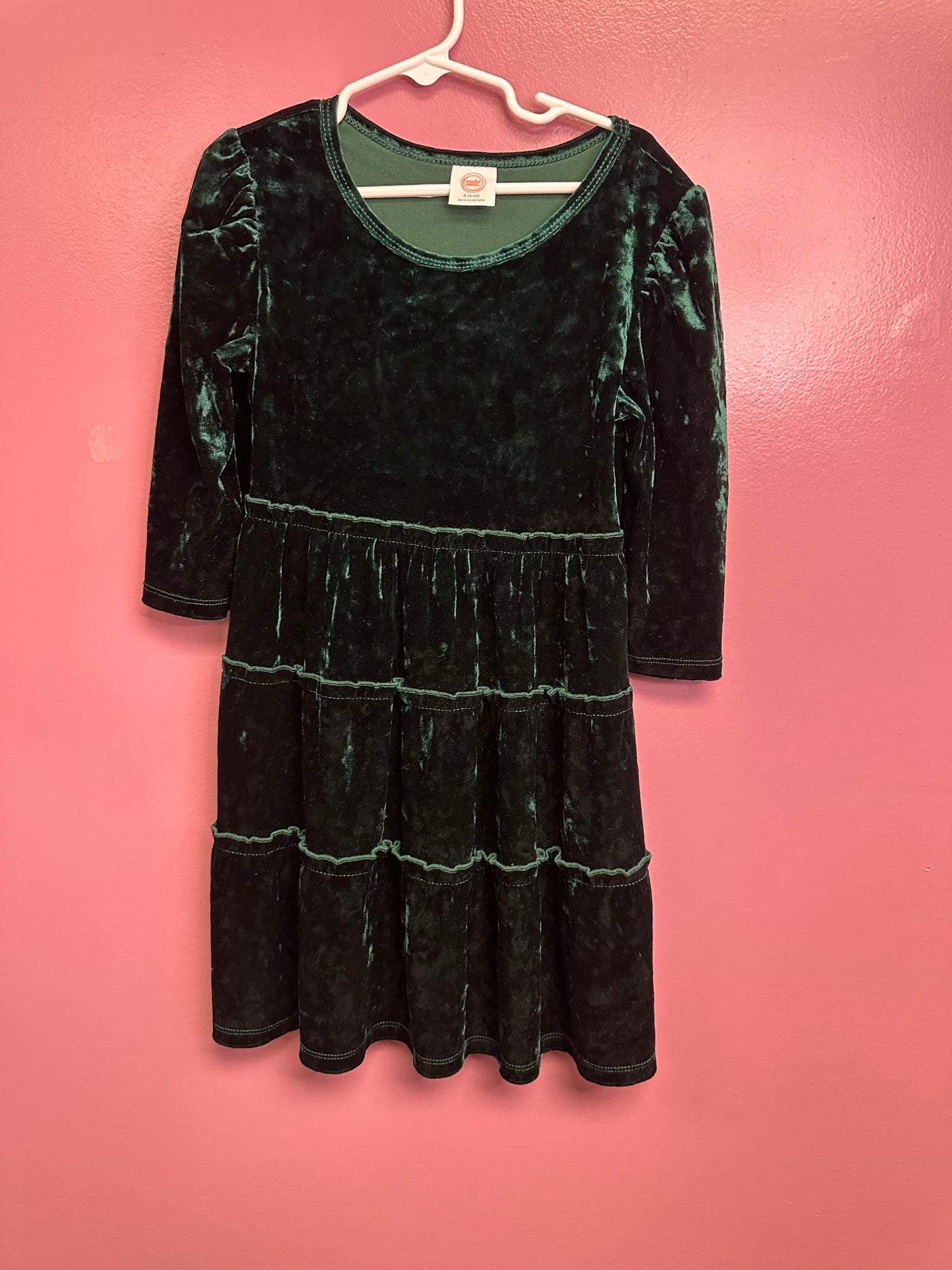 Girls 6/6x Green Velvet Long Sleeve Dress