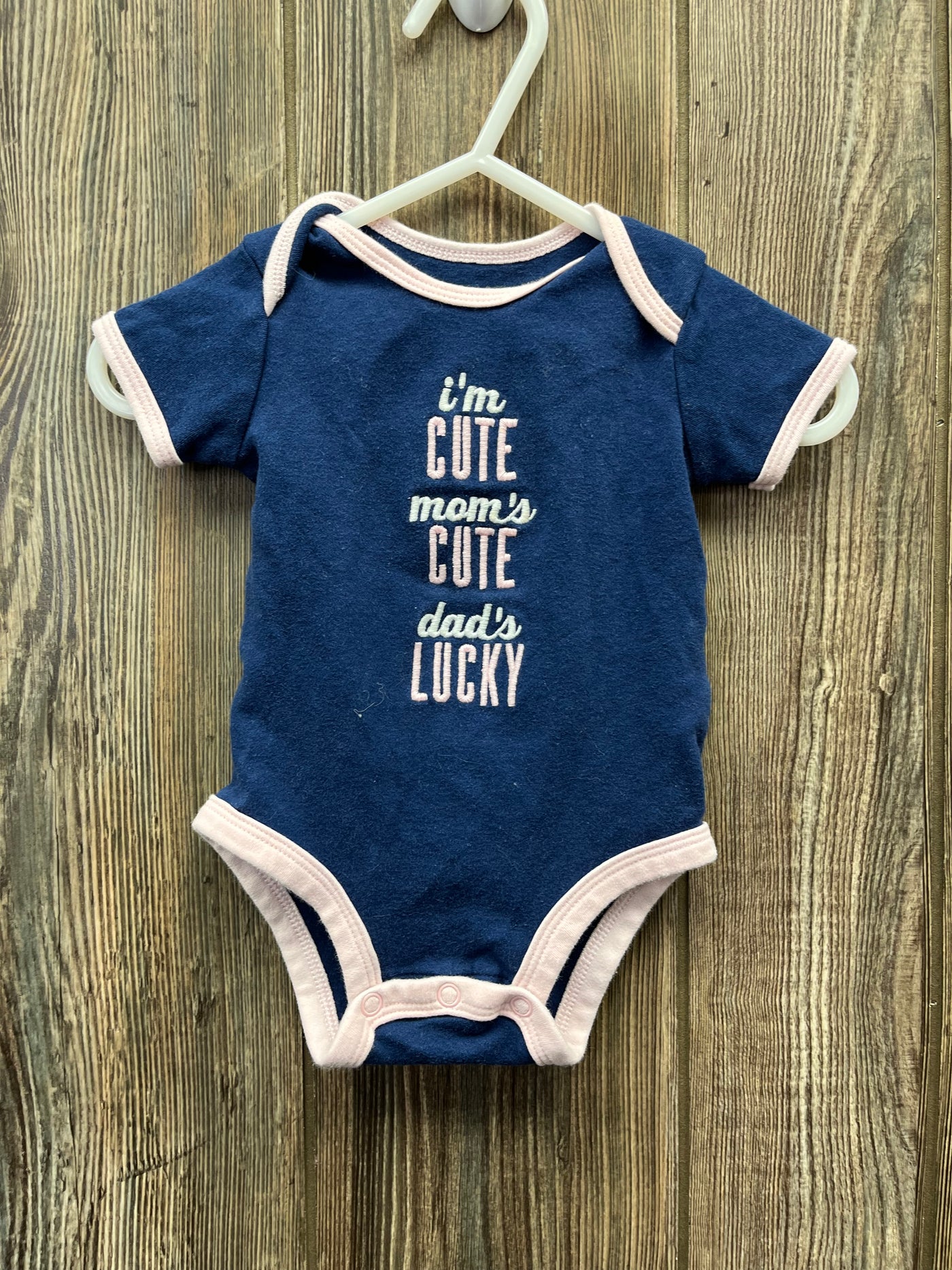 Girl 3 mo Navy Short Sleeve Onesie Cute Lucky