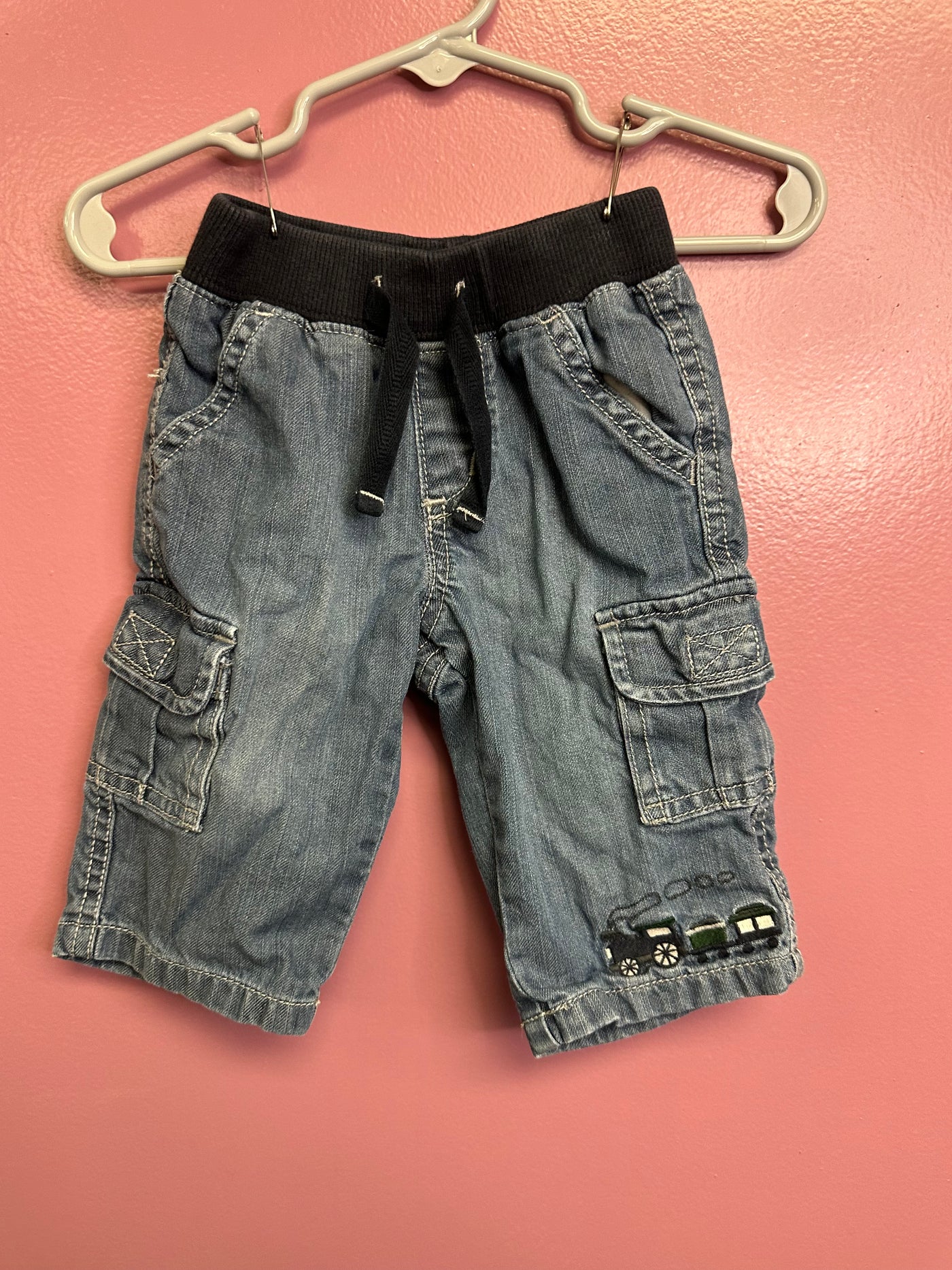 Boys 3-6 mo Blue Jean Cargo Pants Trains